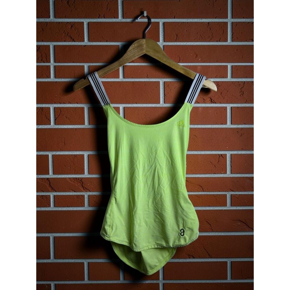 Adidas Tennis Tank Top Women's Small Lime Green Striped Strap Athletic Top
